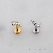 TEARDROP CZ COMET CRESCENT THREADLESS (PUSH IN) 316L SURGICAL STEEL LABRET SET